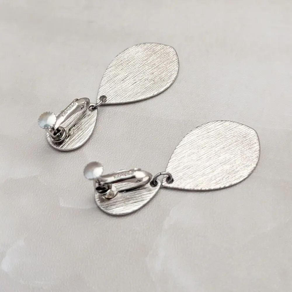 Vintage Napier Clip On Earrings Large Drop Dangle Cream Enamel - Fair Condition